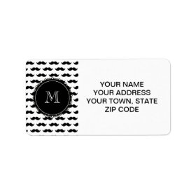 Black Mustache Pattern, Your Monogram Custom Address Label