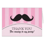Black mustache pink stripes thank you card