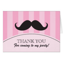 Black mustache pink stripes thank you card