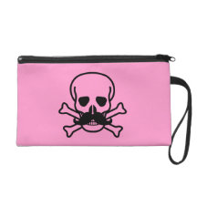 Black Mustache Skull and Crossbones Fun Wristlet