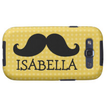 Black Mustache Yellow Polka Dots Name Samsung Galaxy SIII Cases