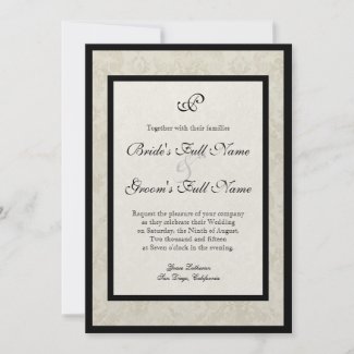Black n Cream Fleur de Lis Damask Wedding Custom Invite