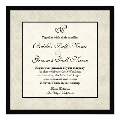 Black n Cream Fleur de Lis Damask Wedding Announcements