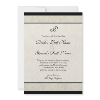 Black n Cream Red Tulip Damask Wedding invitation
