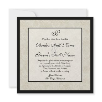Black n Cream Red Tulip Damask Wedding invitation