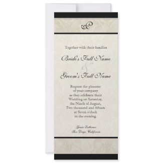Black n Cream Red Tulip Damask Wedding invitation