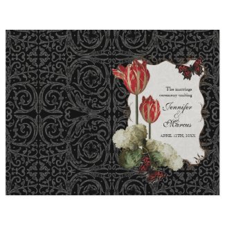 Black n Cream Red Tulip Damask - Wedding Program flyer