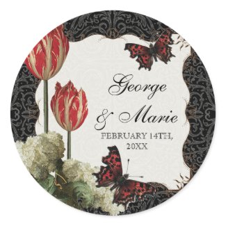 Black n Cream Red Tulips, Bridal Shower Sticker sticker
