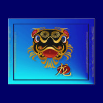 Black 'n Gold Chinese Dragon Face and symbol Postc postcards
