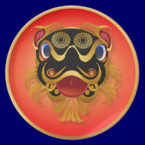 Black 'n Gold Chinese Dragon Face  Plates