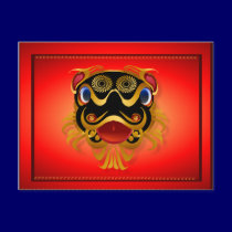 Black 'n Gold Chinese Dragon Face Postcards