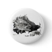 Black n White Classic Feeding Bass buttons by FishTsdotcom Black n White Classic Feeding Bass buttons