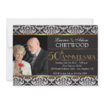 Black n white damask golden wedding anniversary invitations