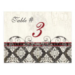 Black 'n White Damask red Table Card Number Postcard