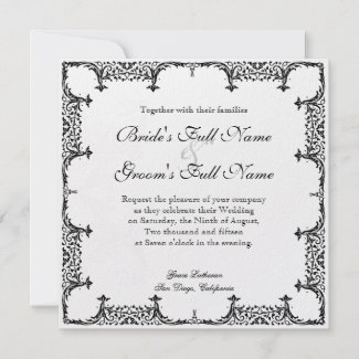Black n White Fleur de Lis Damask Wedding zazzle_invitation