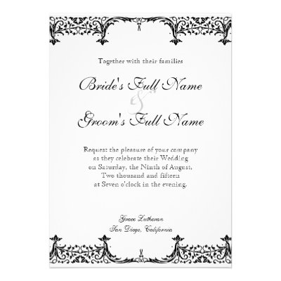 Black n White Fleur de Lis Damask Wedding Personalized Announcements