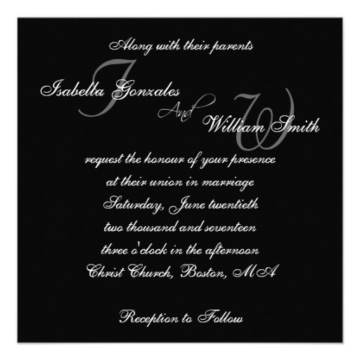 Black Names Initials Wedding Invitations