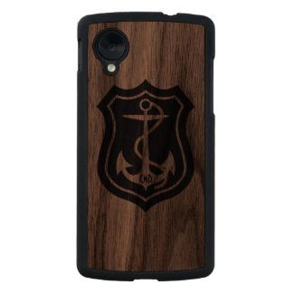 Black Nautical Anchor Monogramed Carved® Walnut Nexus 5 Case