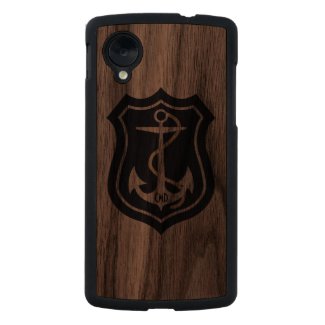Black Nautical Anchor Monogramed Carved® Walnut Nexus 5 Case
