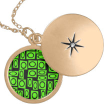 Black Neon Lime Green Fun Circle Square Pattern Pendants