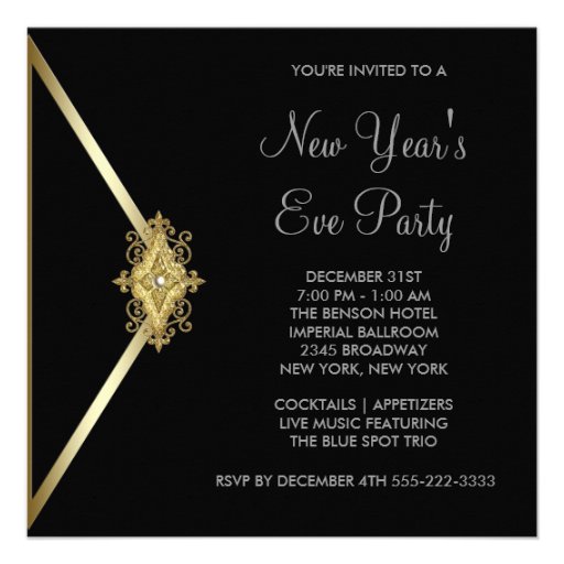 Black New Years Eve Party Invitation (front side)