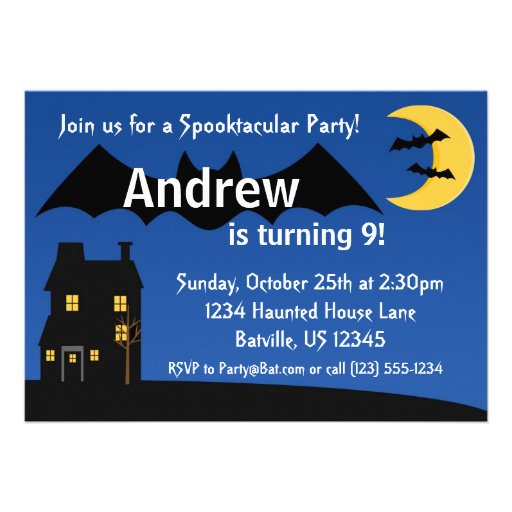 Black Night Bat and Moon Halloween Party Invite