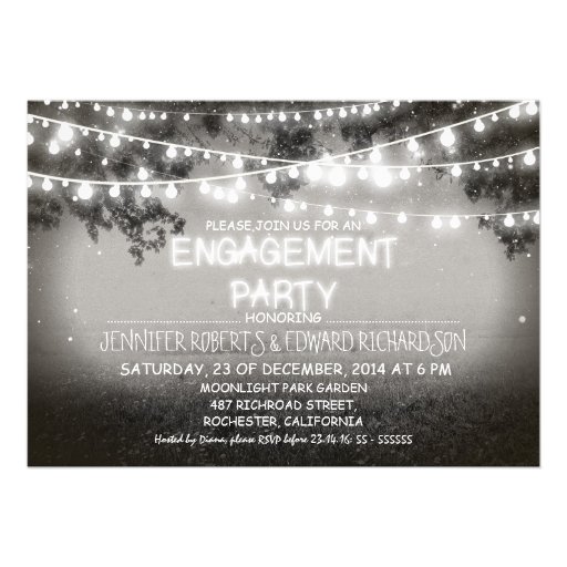 black night & garden lights engagement party custom announcements