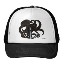 Black Octopus Over Anchor Mesh Hat