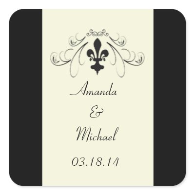 Black Off White Fleur de Lis Wedding Stickers