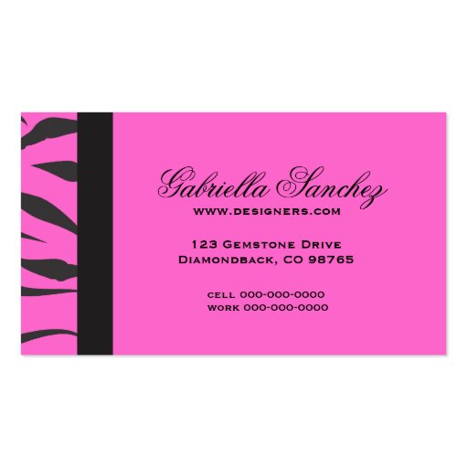 Black On Pink Zebra Stripes Business Card Template (back side)