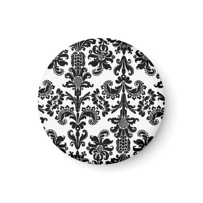 Black on White Brocade Refrigerator Magnets