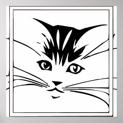 black and white cat pictures. Black on White Cat Outline