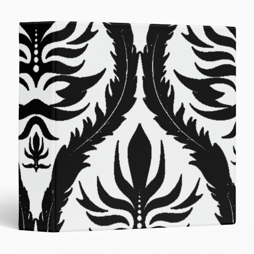 Black on White Damask Floral 3 Ring Binder