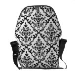 Black on White Damask Floral Courier Bag
