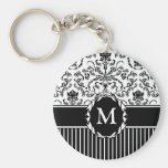 Black on White Damask Keychain