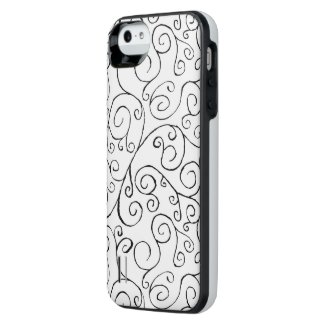 Black on White Hand-Painted Curvy Pattern iPhone SE/5/5S Battery Case