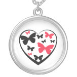 Black open heart with red & black butterflies personalized necklace