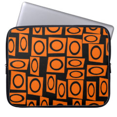 Black Orange Fun Circle Square Pattern Gifts Computer Sleeves