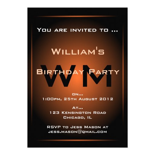 Black & Orange Glow Monogram Sci-fi - Invitation