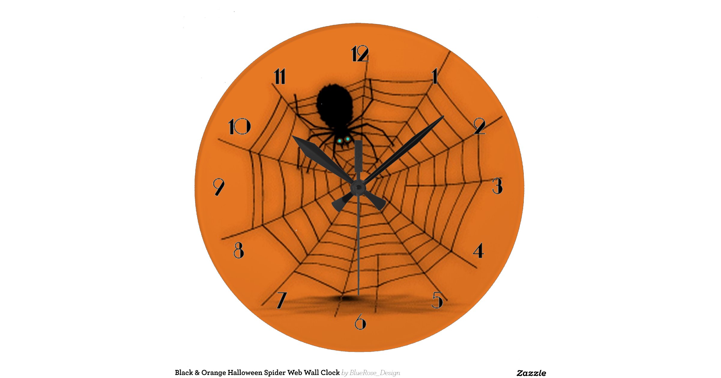 black_orange_halloween_spider_web_wall_clock