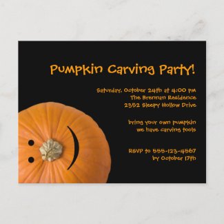 Black orange pumpkin Halloween party invitation Post Cards