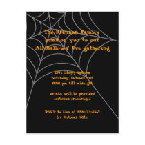 Black orange spider web Halloween invitation card Postcard