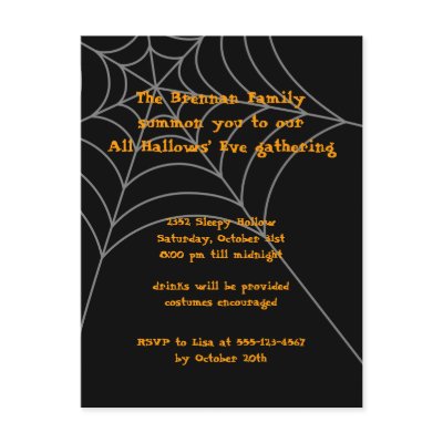Black orange spider web Halloween invitation card Postcard by FidesDesign