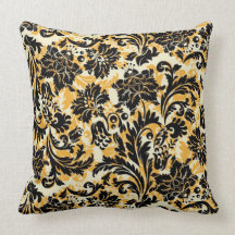 Black Orange & White Floral Damasks Pillow