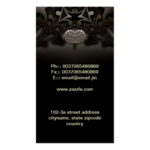 black ornate business card (back side)