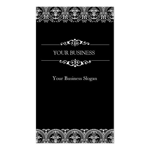 Black Ornate Damask Business Card Template (front side)