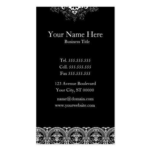Black Ornate Damask Business Card Template (back side)