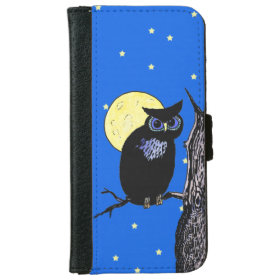 Black Owl Tree Moon Stars iPhone 6 Wallet Case
