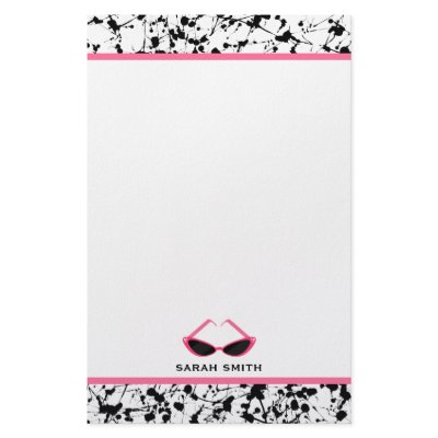 Black Paint Splatter & Retro Pink Sunglasses Stationery Paper by thepinkschoolhouse