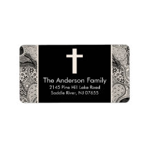 Black Paisley Cross Religious address Label